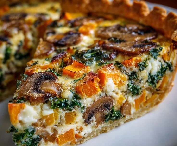 Delicious winter vegetable quiche ready to serve, showcasing vibrant seasonal vegetables.