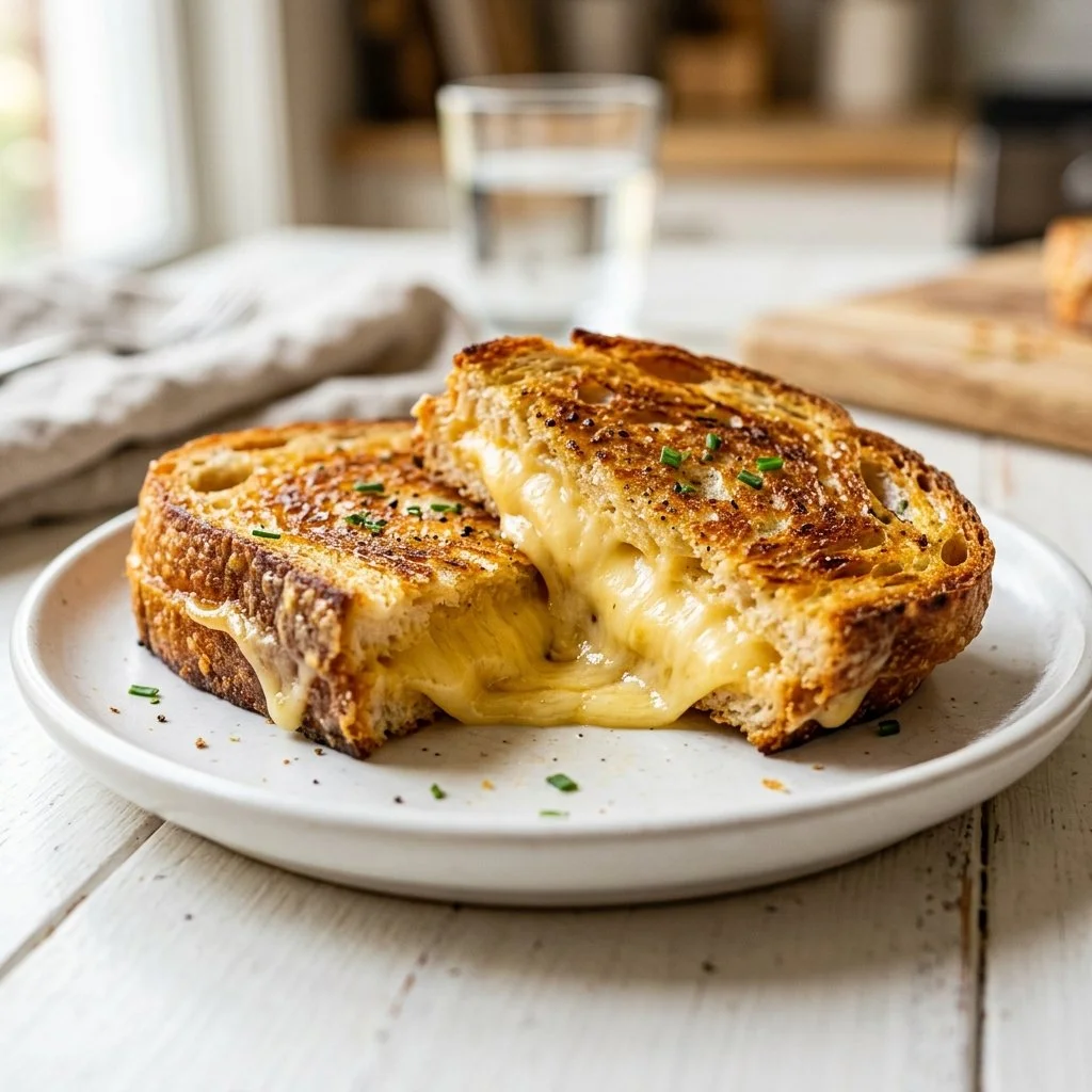 Air fryer grilled cheese sandwich with golden crust and melted cheese