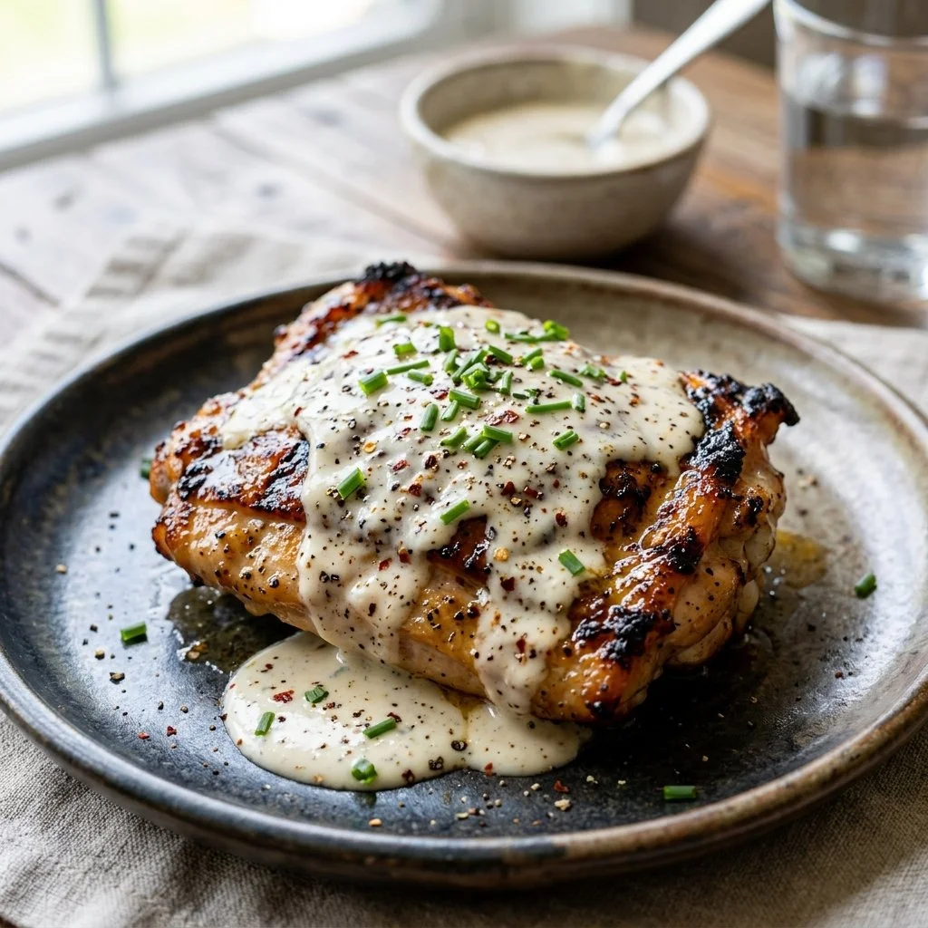 Grilled Alabama white sauce chicken with a creamy white sauce glaze