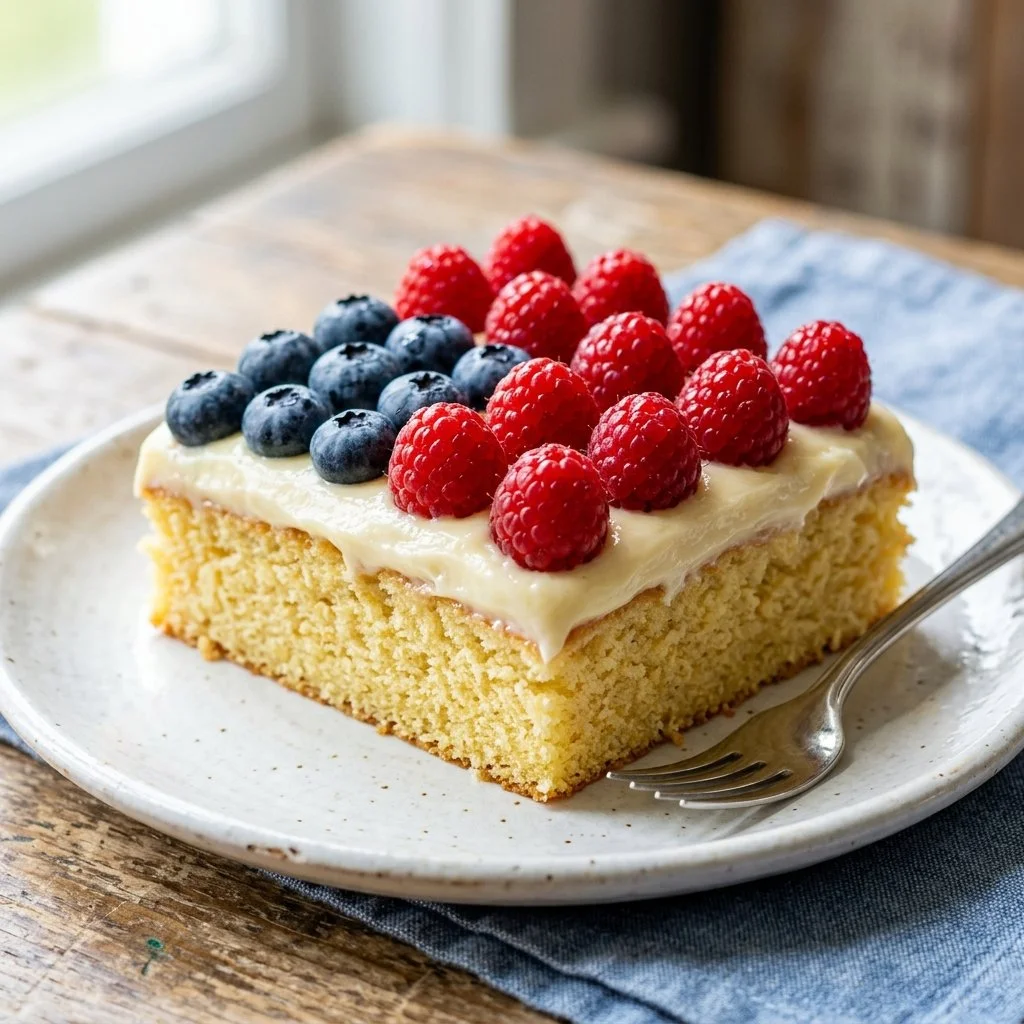 Delicious American Flag Cake decorated for a festive celebration.