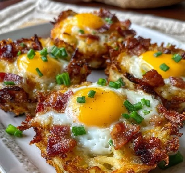 Bacon and Egg Hash Brown Muffins displayed on a plate
