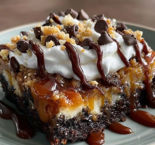 Delicious Better Than Anything Bars with layers of chocolate and caramel.