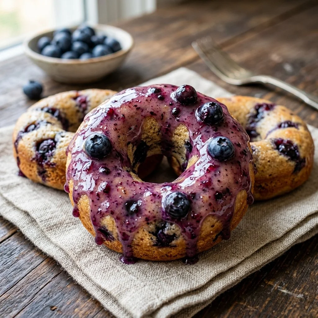 Homemade blueberry baked donuts on a plate