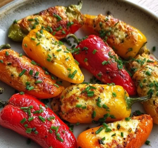 Delicious cheese stuffed mini peppers, a healthy protein snack option.