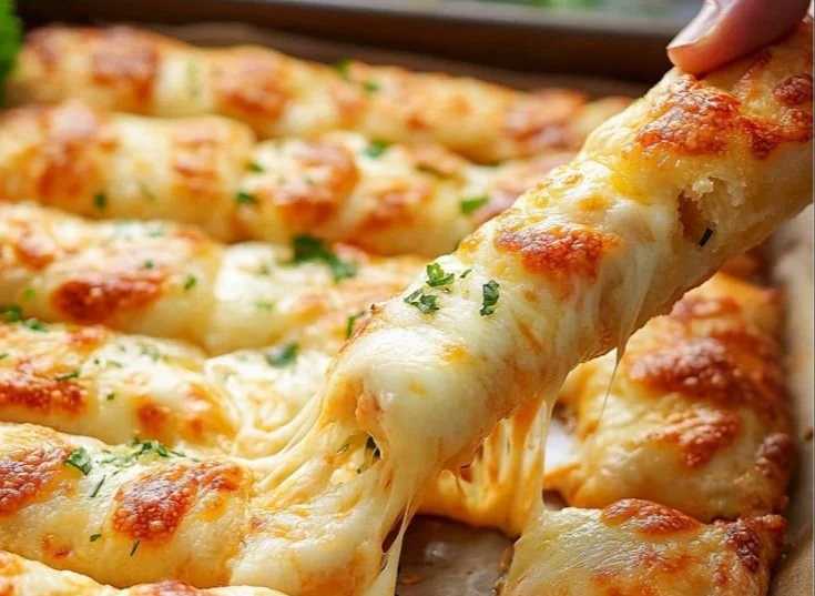 Delicious cheesy breadsticks fresh out of the oven, ready to enjoy