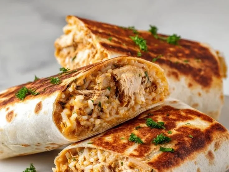 Delicious Cheesy Chicken Burritos with cheesy filling and vibrant toppings