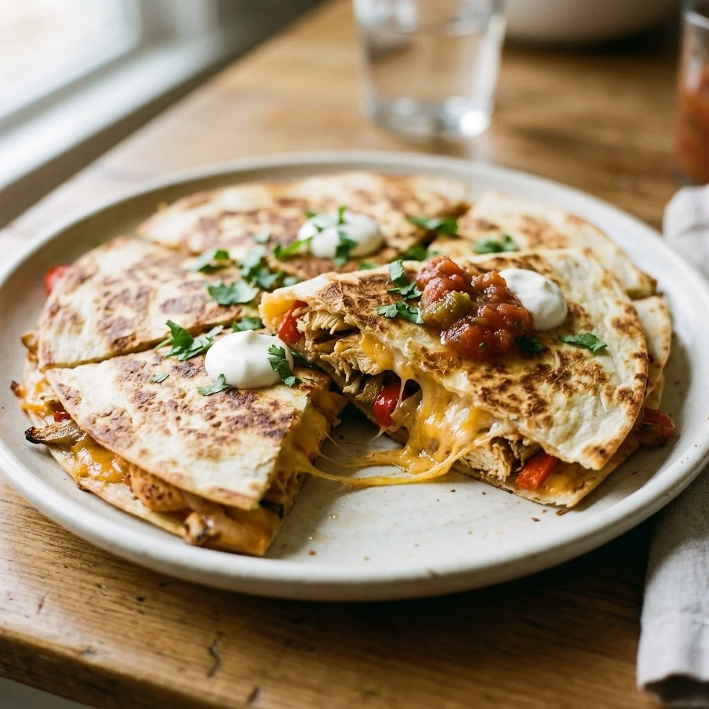 Delicious homemade Chicken Quesadilla on a plate