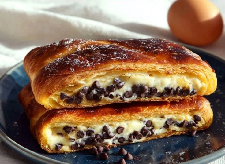 Delicious chocolate chip brioches with vanilla custard filling