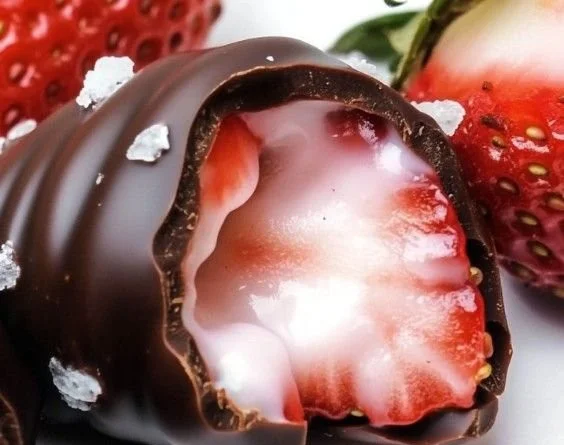 Chocolate strawberry frozen yogurt bites on a plate topped with fresh berries