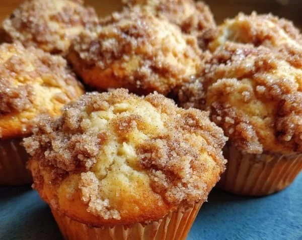 Freshly baked Cinnamon Struesel Muffins on a cooling rack
