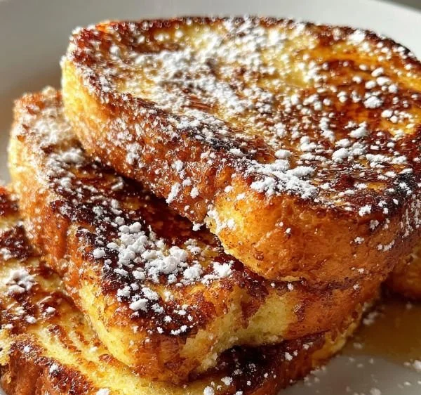 Delicious Cinnamon Sugar French Toast on a plate with syrup and berries