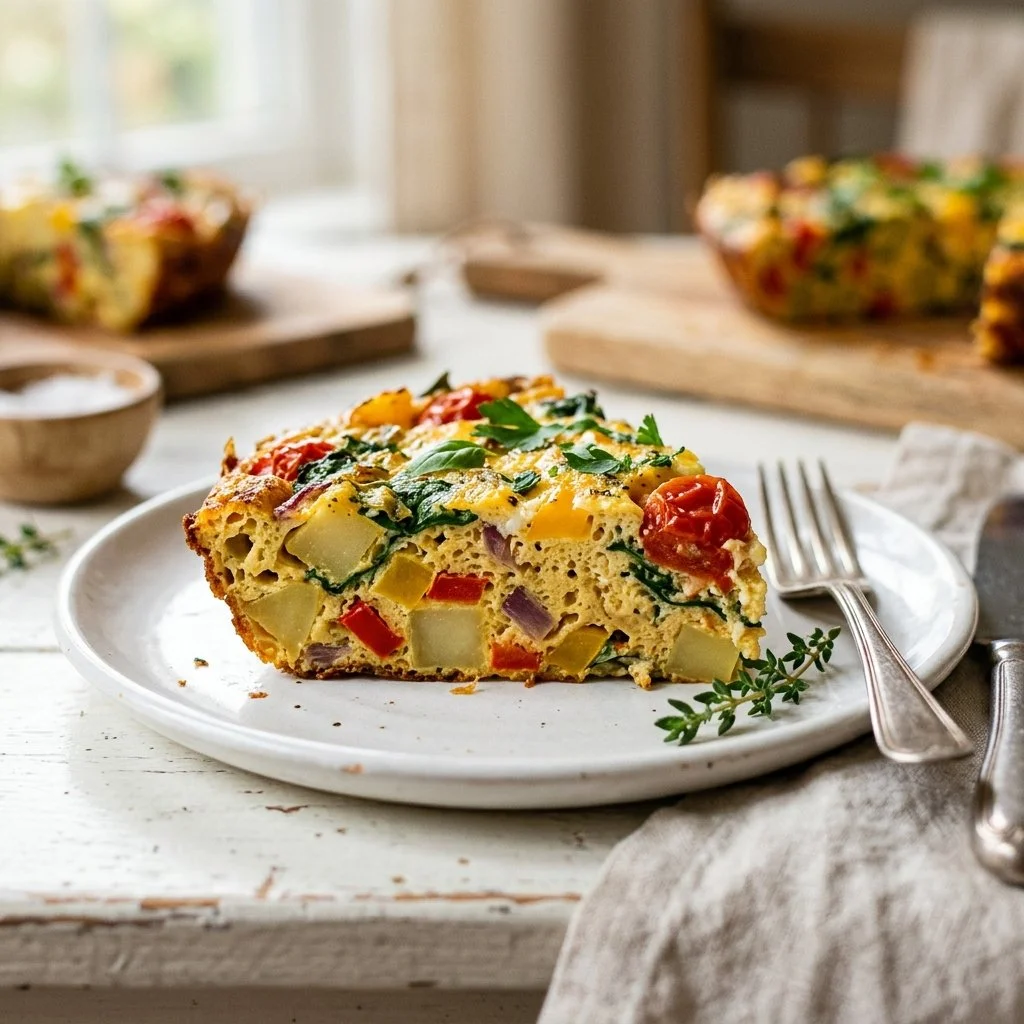 Delicious classic frittata served with fresh vegetables