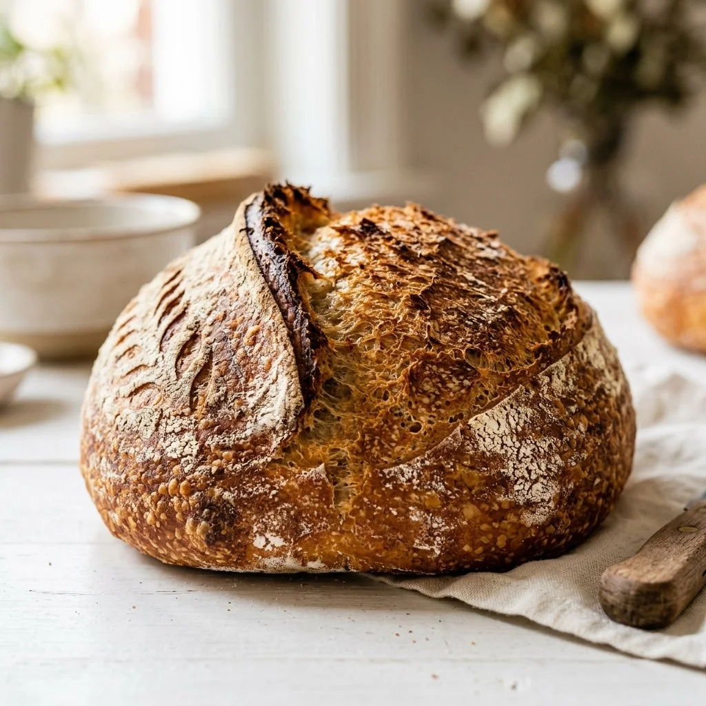 Homemade classic sourdough bread loaf with a crispy crust