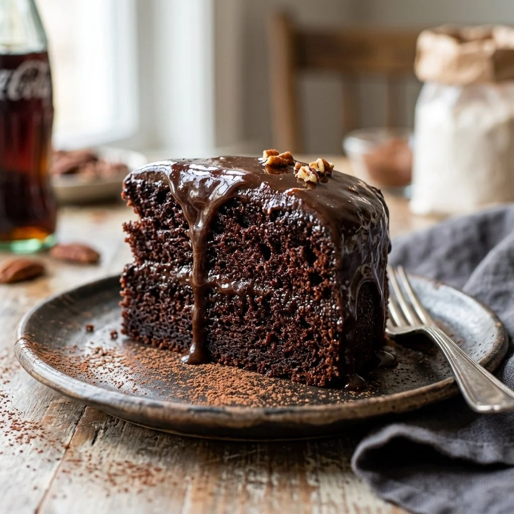 Delicious Coca-Cola Cake with chocolate frosting and a cola flavor