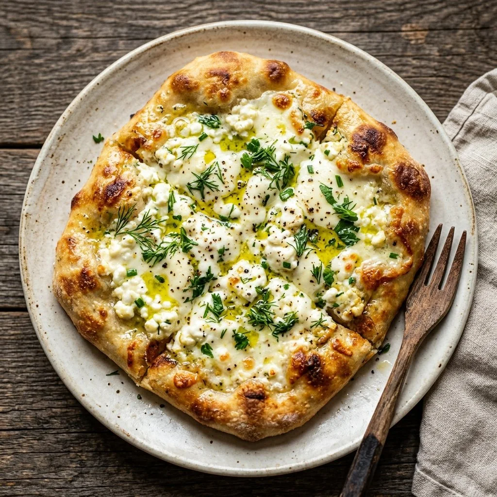 Homemade Cottage Cheese Flatbread served with fresh toppings