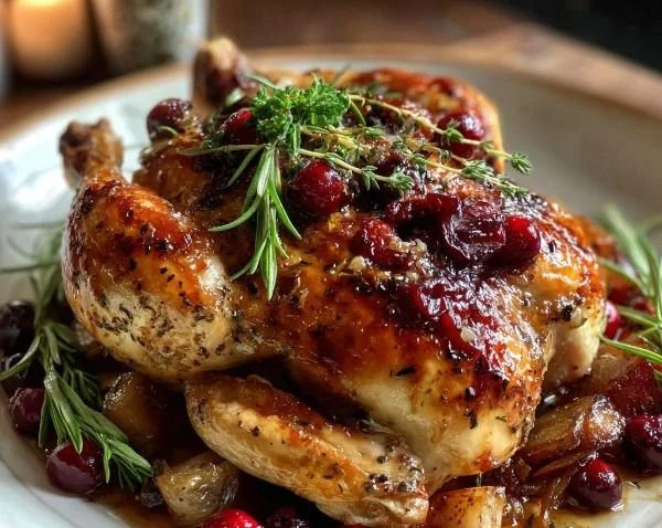 Cranberry Maple Roasted Chicken with herbs and spices
