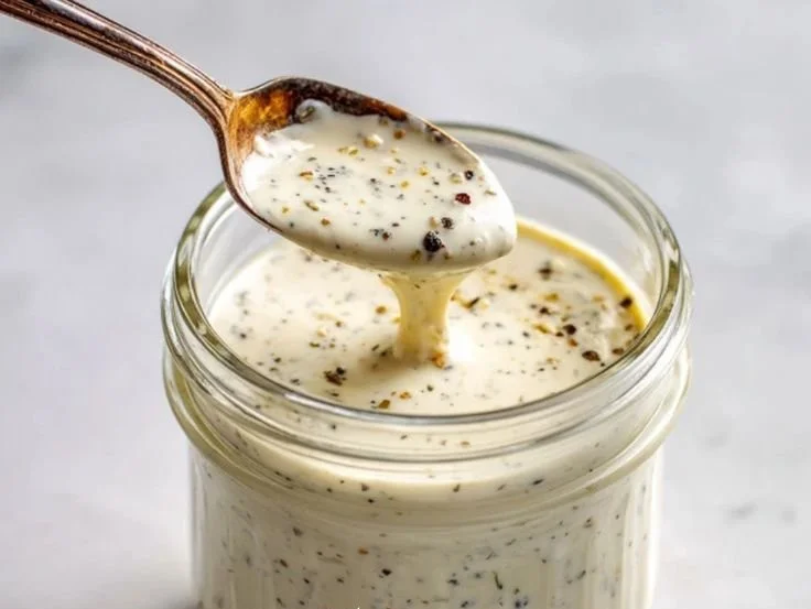 Creamy Parmesan Peppercorn Dressing served in a stylish bowl