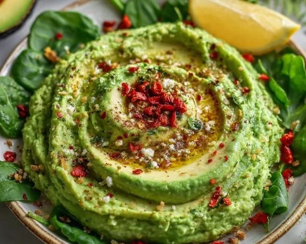 Creamy Spinach Avocado Grinch Dip served in a festive bowl
