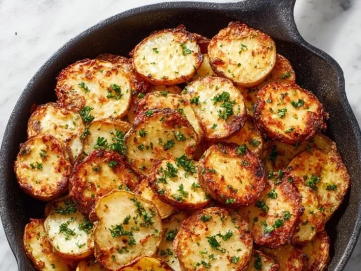 Crispy sliced air fryer potatoes served in a bowl