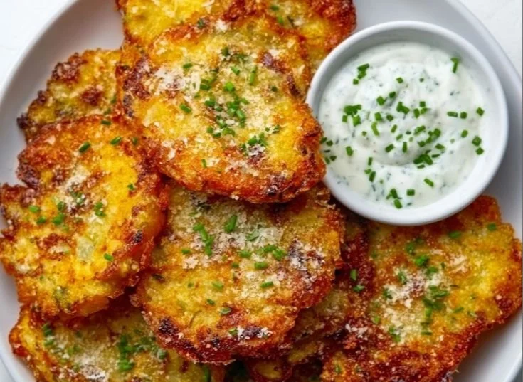 Crispy garlic-parmesan smashed potatoes served on a white plate