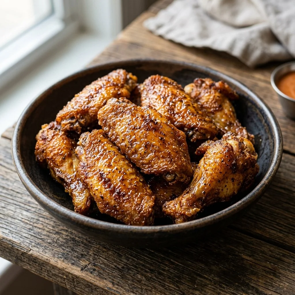 Crispy oven baked wings served with dipping sauce