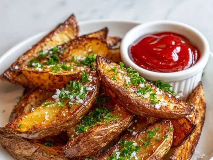 Delicious crispy potato wedges served hot and seasoned to perfection.
