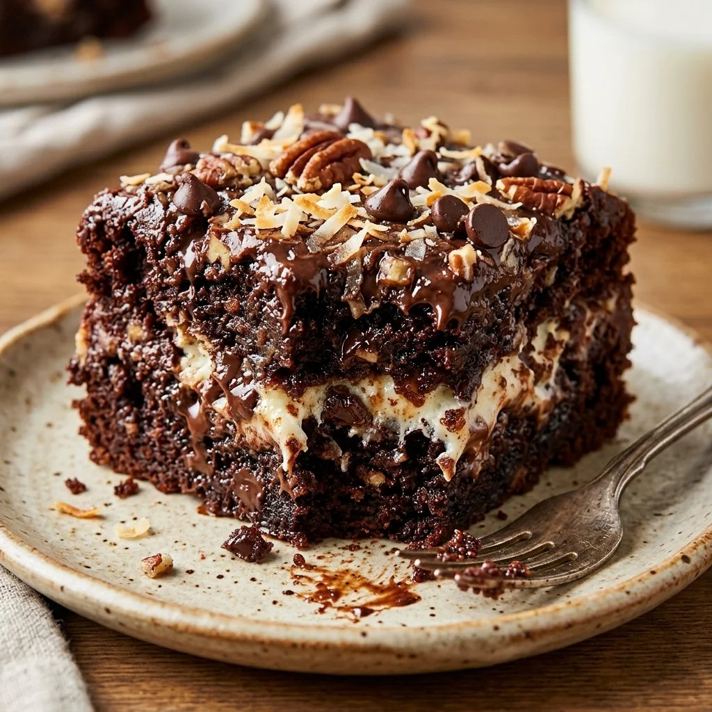 Delicious Earthquake Cake with chocolate and cream cheese