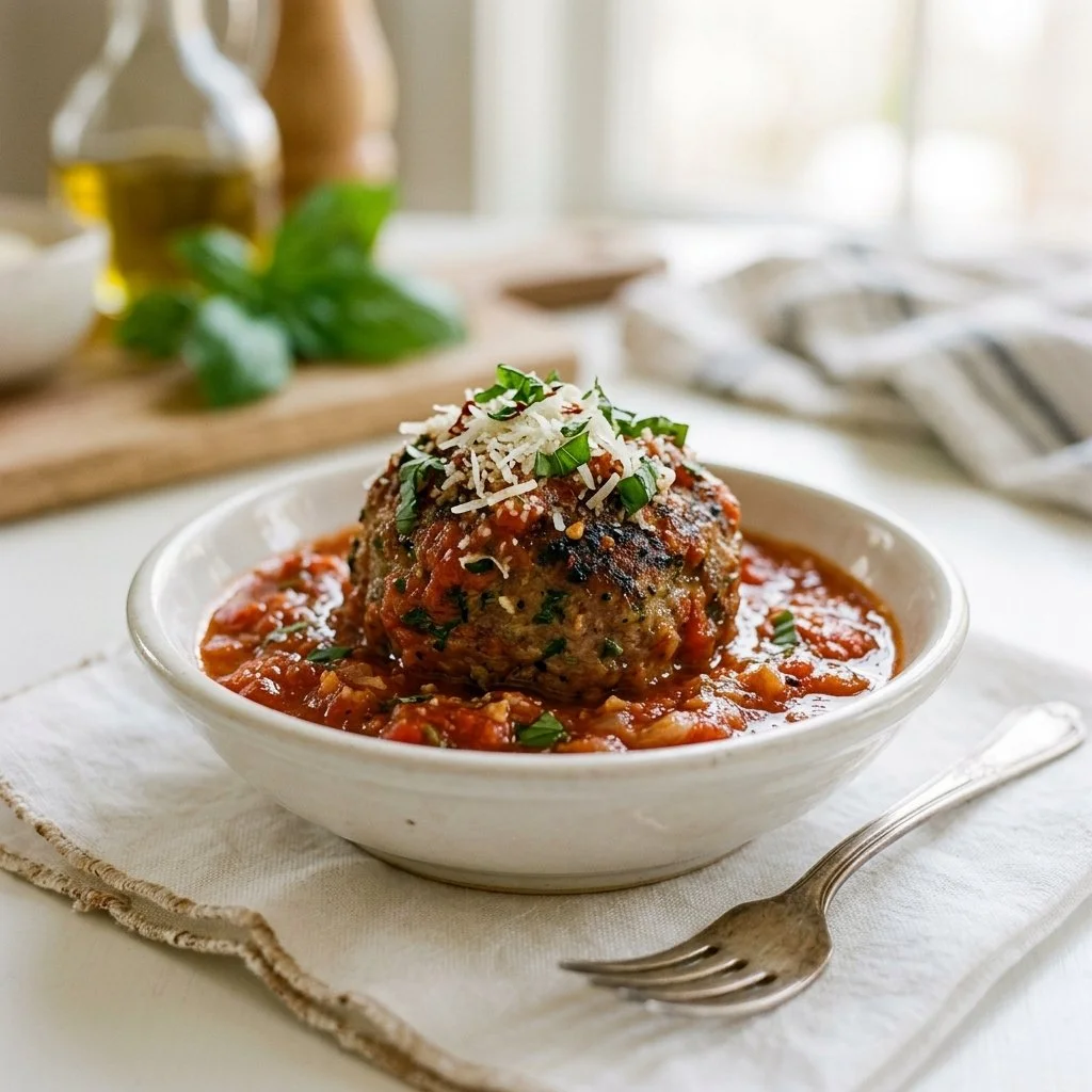 Delicious homemade meatballs served in a rich tomato sauce