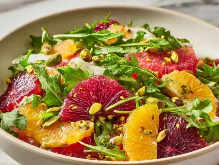 Fresh citrus arugula salad with vibrant ingredients and a light dressing