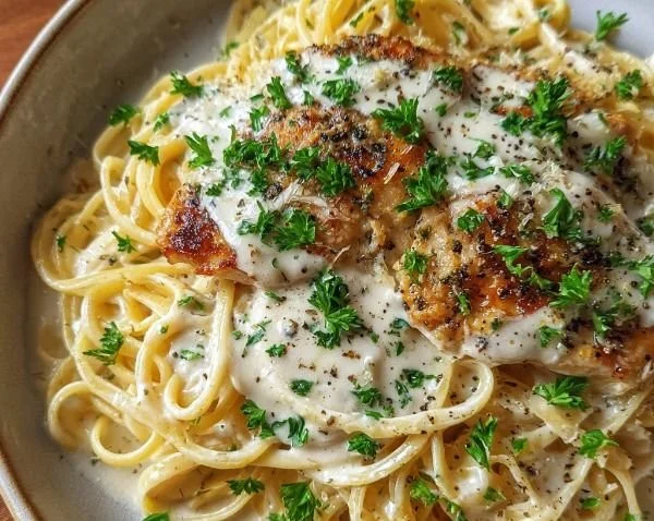 Delicious and creamy Garlic Parmesan Sauce ready for serving