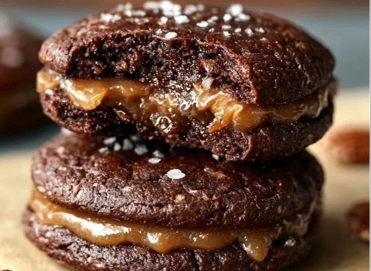 Homemade German Chocolate Whoopie Pies with chocolate and coconut filling