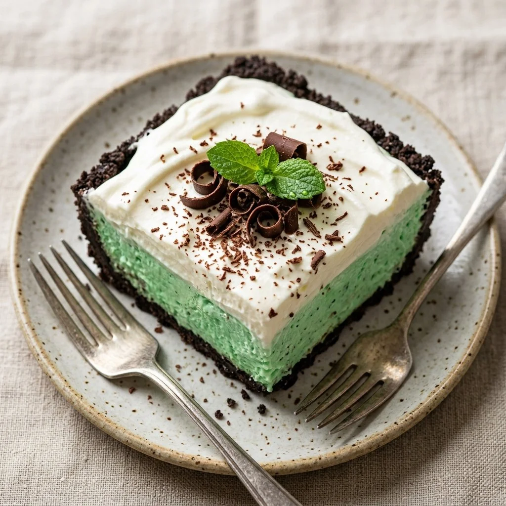 Delicious Grasshopper Pie served as a minty dessert treat