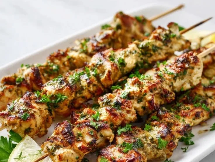 Delicious Greek Chicken Kabobs grilled with herbs and spices