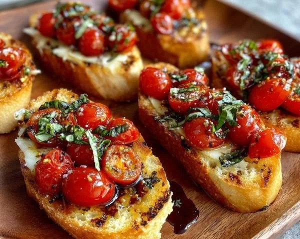 Grilled Bruschetta topped with Tuscan garlic and fresh tomatoes