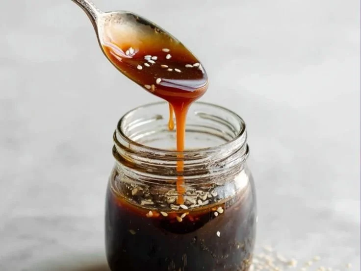 Homemade teriyaki sauce in a jar, perfect for easy cooking.