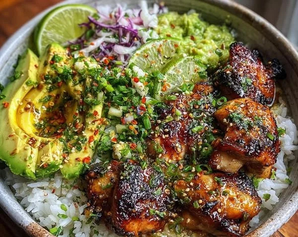 Honey Lime Chicken served with Avocado Rice Bowl for a nutritious meal
