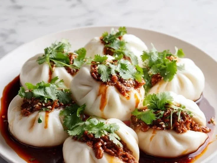 Homemade steamed pork buns ready to be served