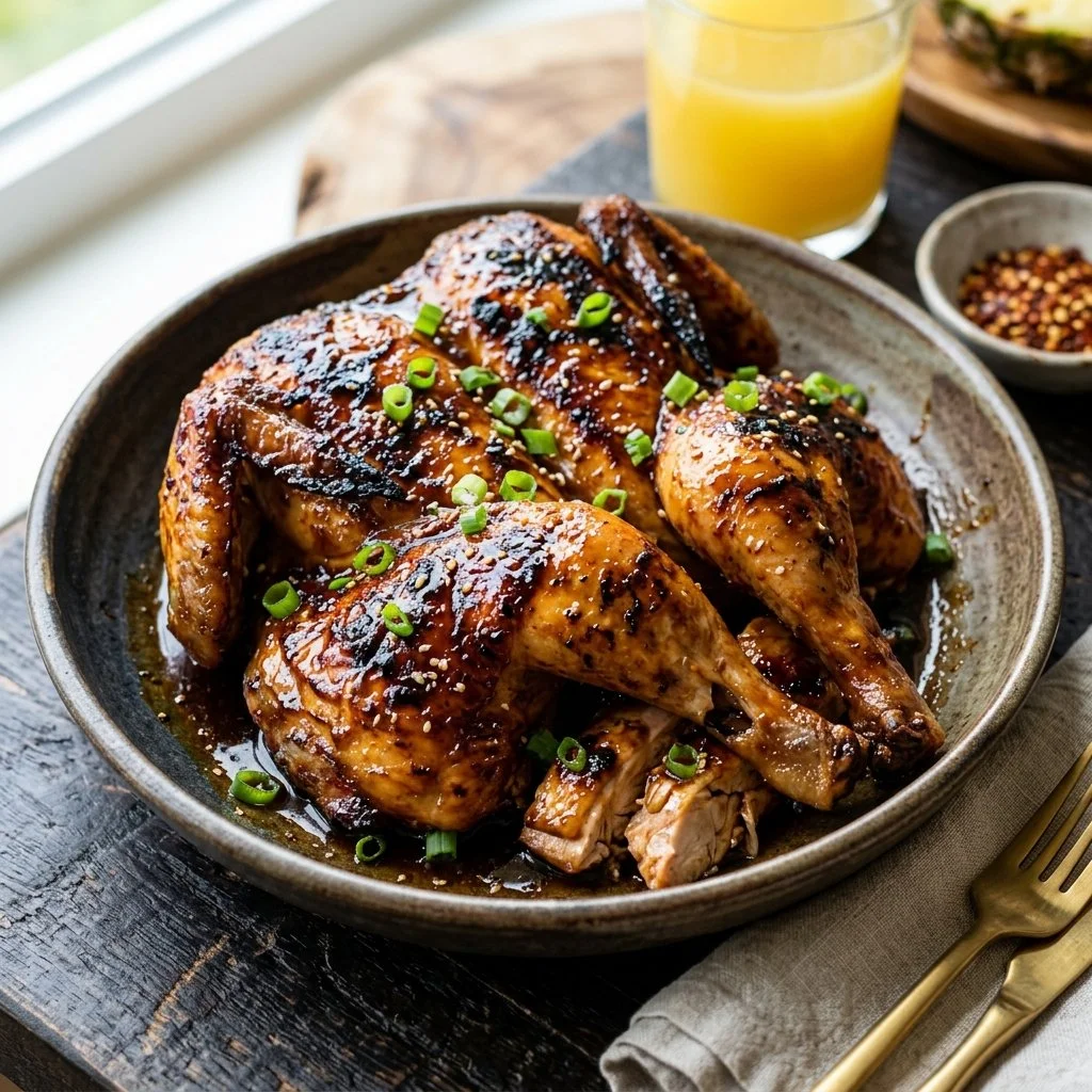 Grilled Huli Huli Chicken marinated in a savory Hawaiian sauce