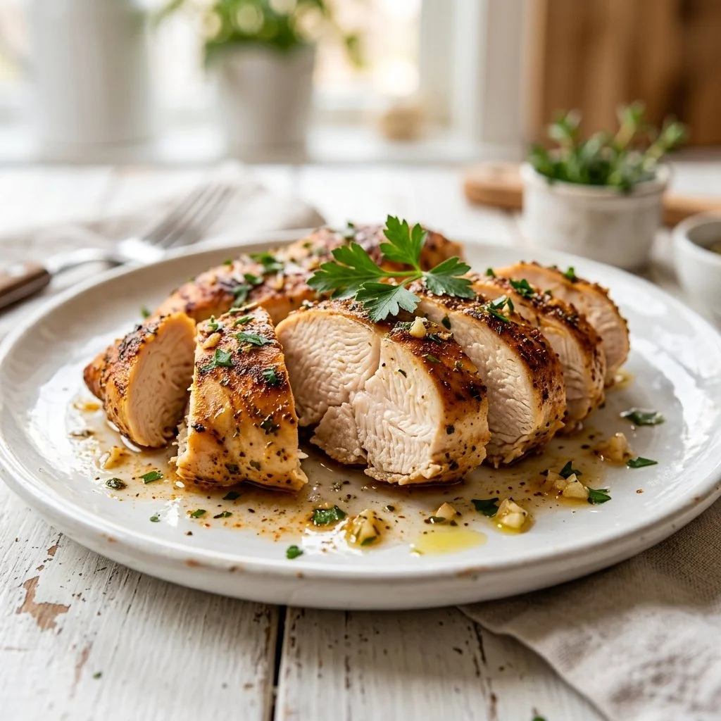 Delicious Instant Pot chicken breast served with vegetables on a plate.