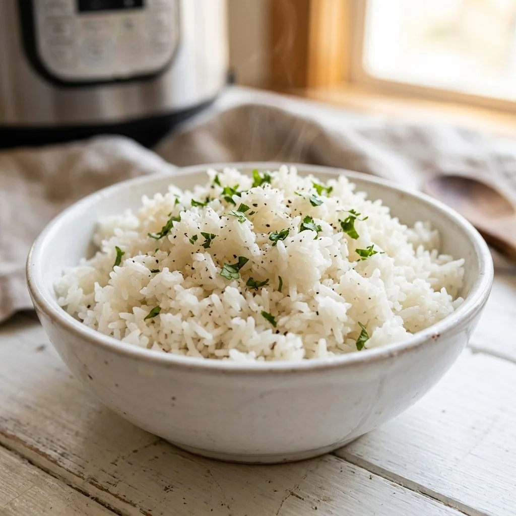 Perfectly cooked Instant Pot rice served in a bowl