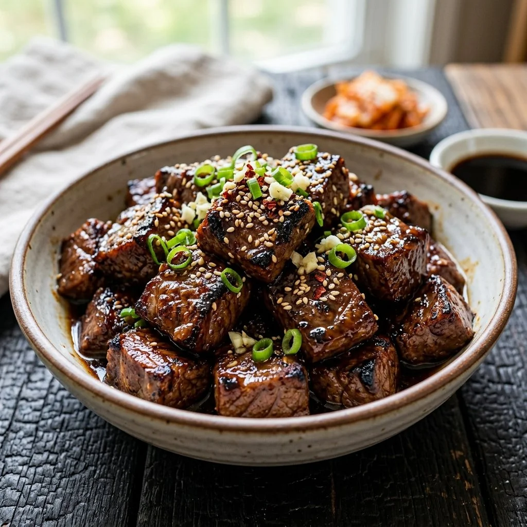 Delicious Korean BBQ steak tips grilled to perfection