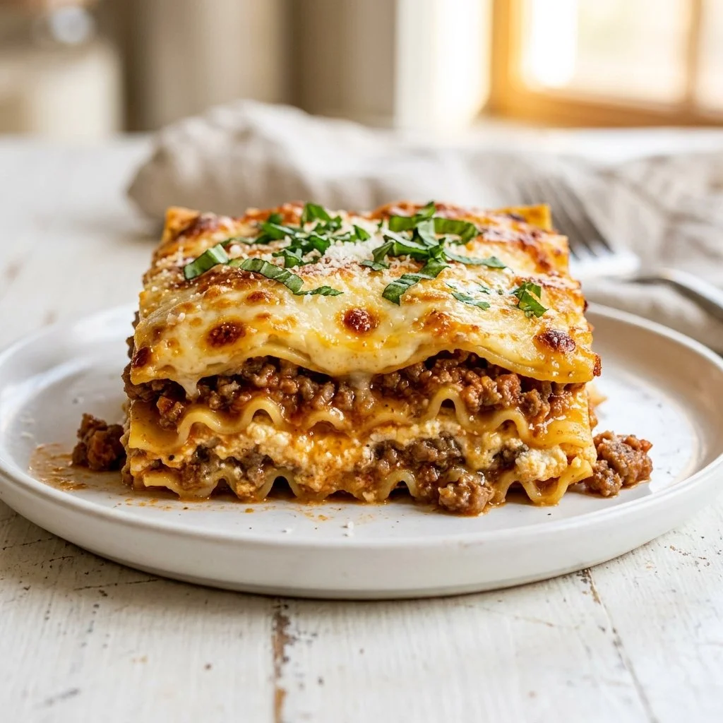 Delicious slow cooker lasagna layered with cheese and marinara sauce