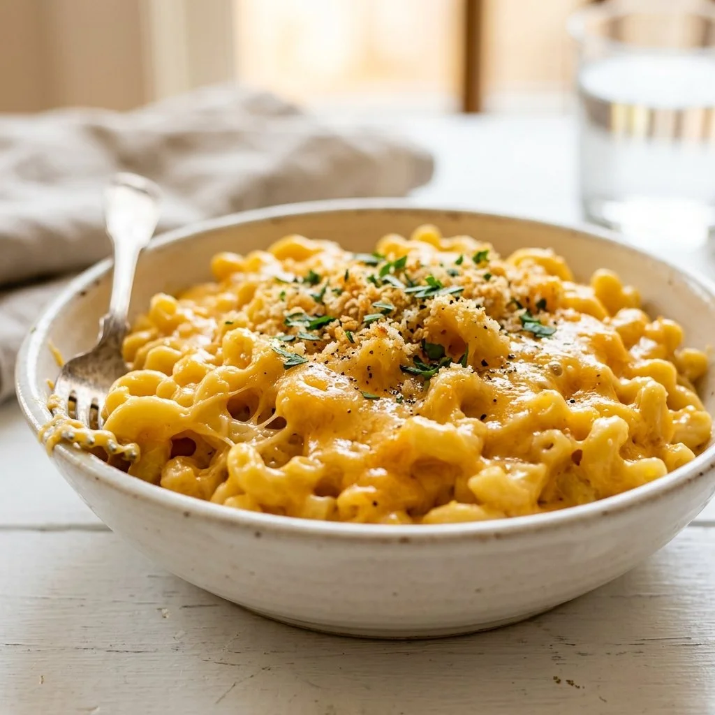 Bowl of creamy Mac and Cheese made in an Instant Pot