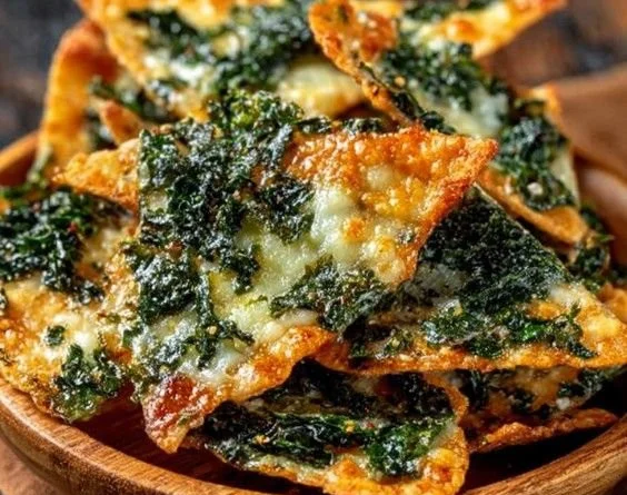 Spinach and feta crisps baked to golden perfection, served with a dip.