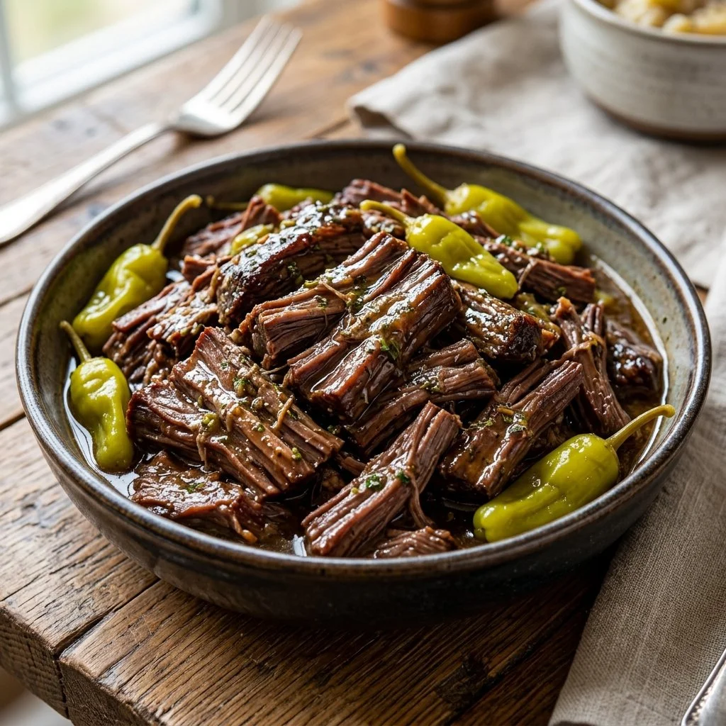Delicious Mississippi pot roast served with vegetables on a plate