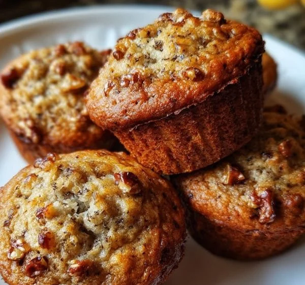 Moist banana bread muffins fresh out of the oven, ready to enjoy.