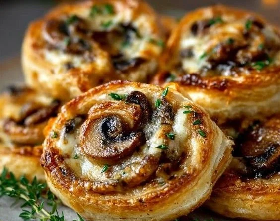 Delicious Mushroom Cheese Pinwheels arranged on a plate, perfect appetizer