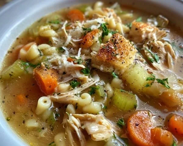 Bowl of homemade Pastina Soup - a traditional Italian dish.