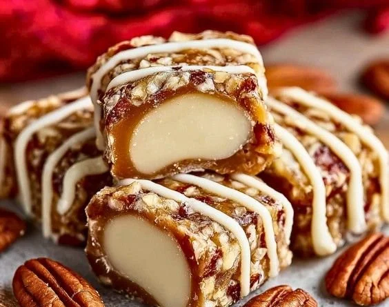 Pecan Log Roll dessert with nuts and nougat