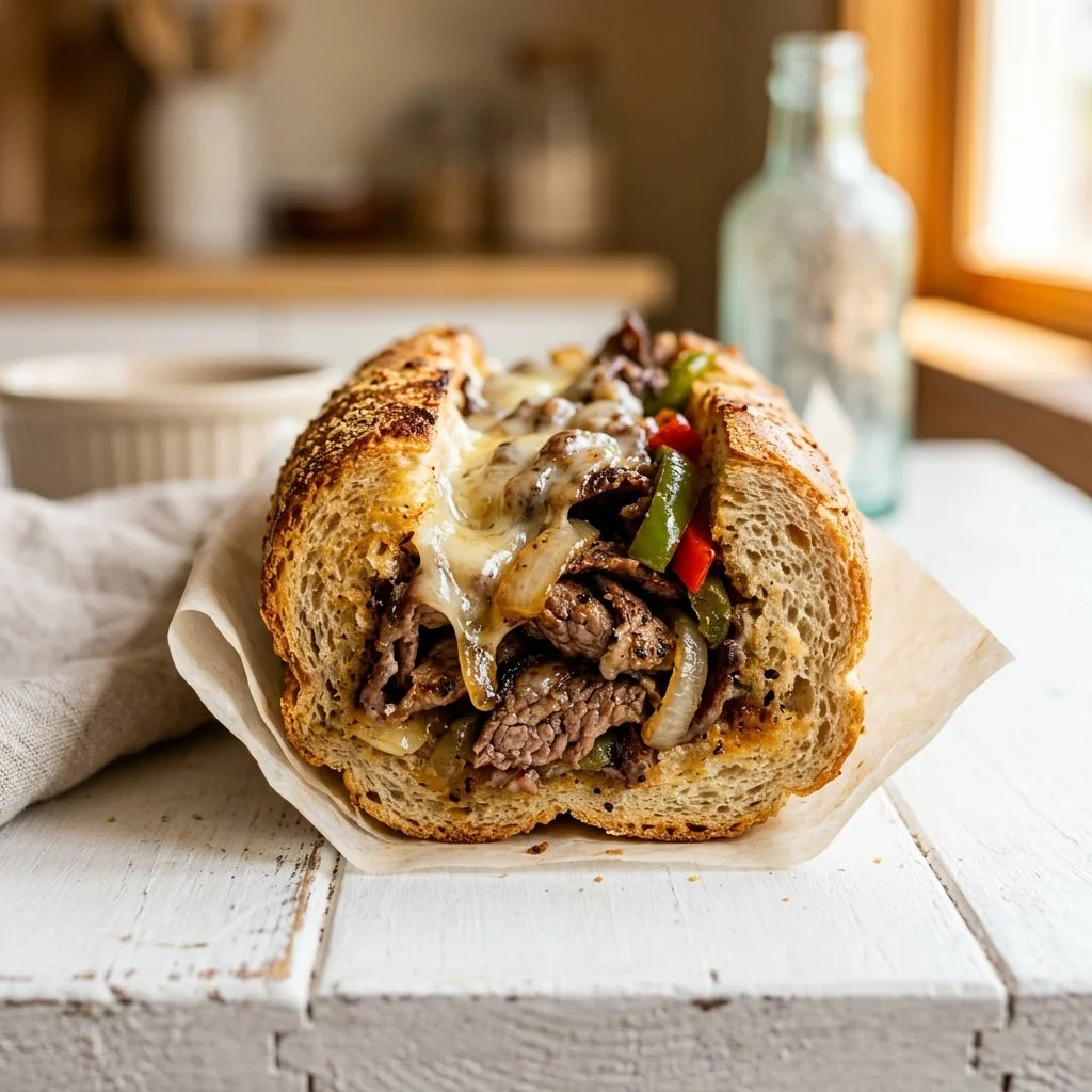 Delicious Philadelphia Cheesesteak served on a fresh hoagie roll